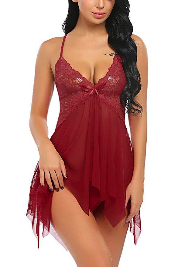 Black Lace Open-Front Babydoll – Flowy Sheer Nightie with Matching G-String