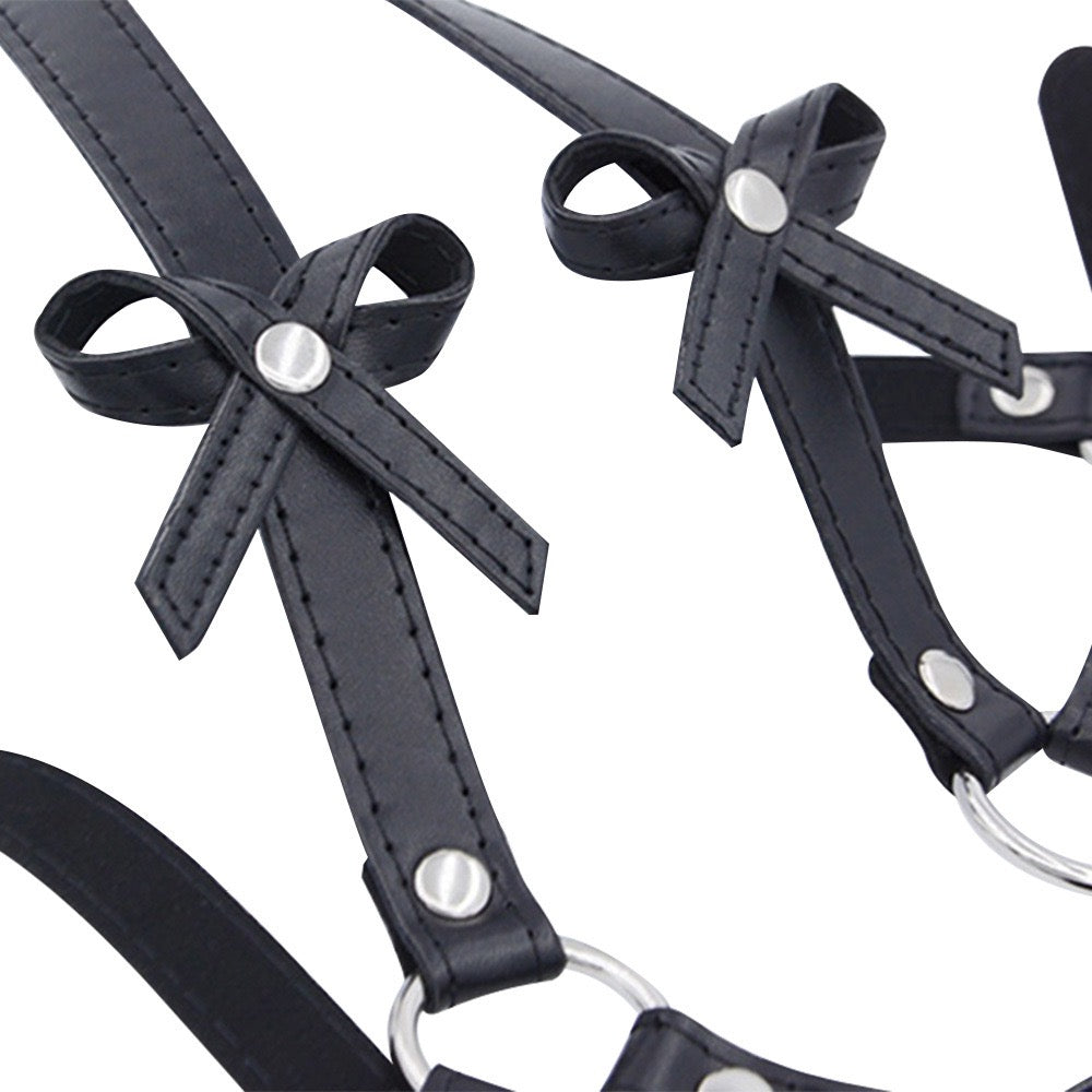 Black Faux Leather Bondage Hip Harness with Handcuffs – Adjustable Women’s Lingerie Accessory
